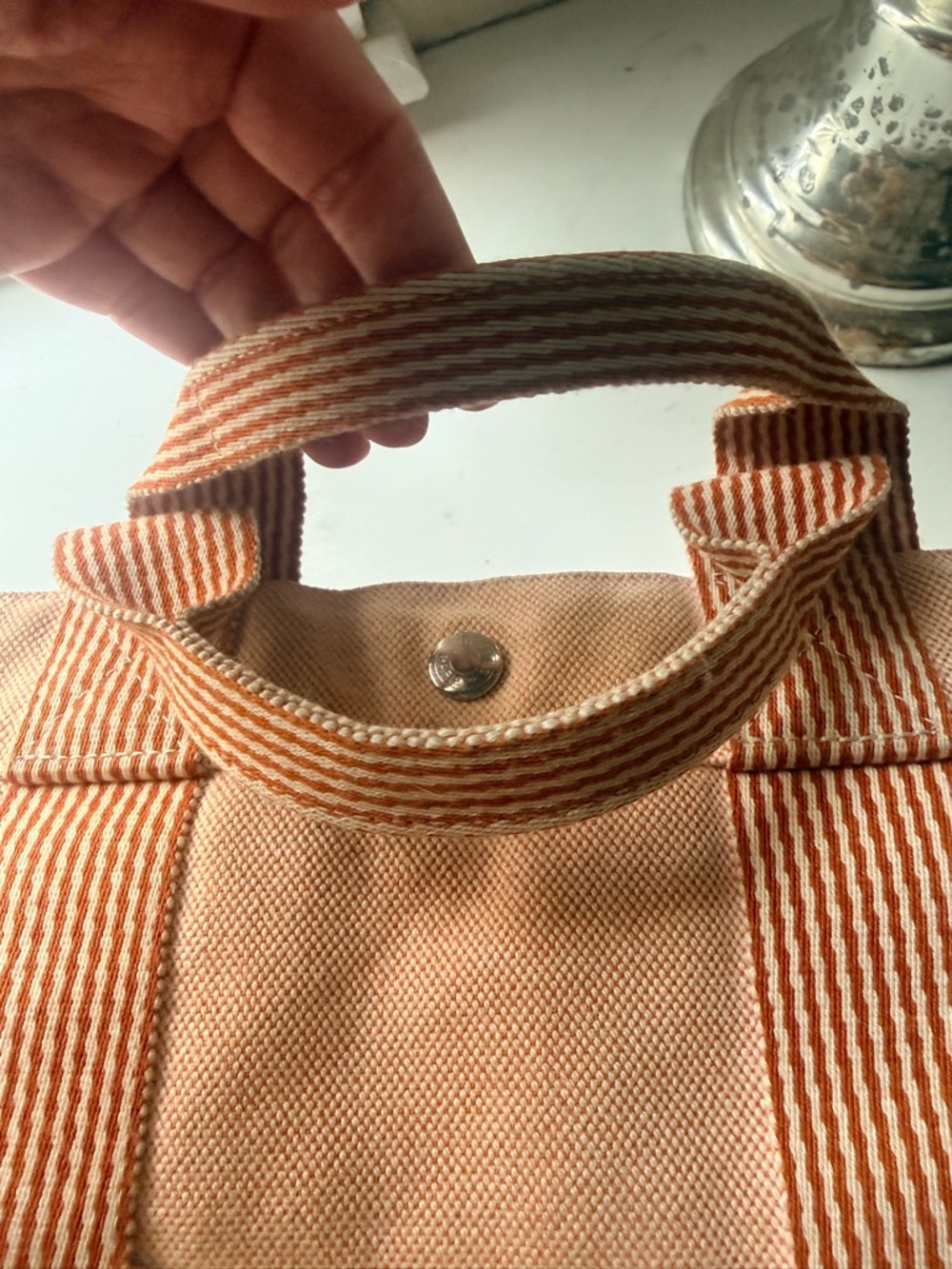 Authentic Hermès MM (medium) tote in the iconic cream canvas/  signature orange - Picture 15 of 16